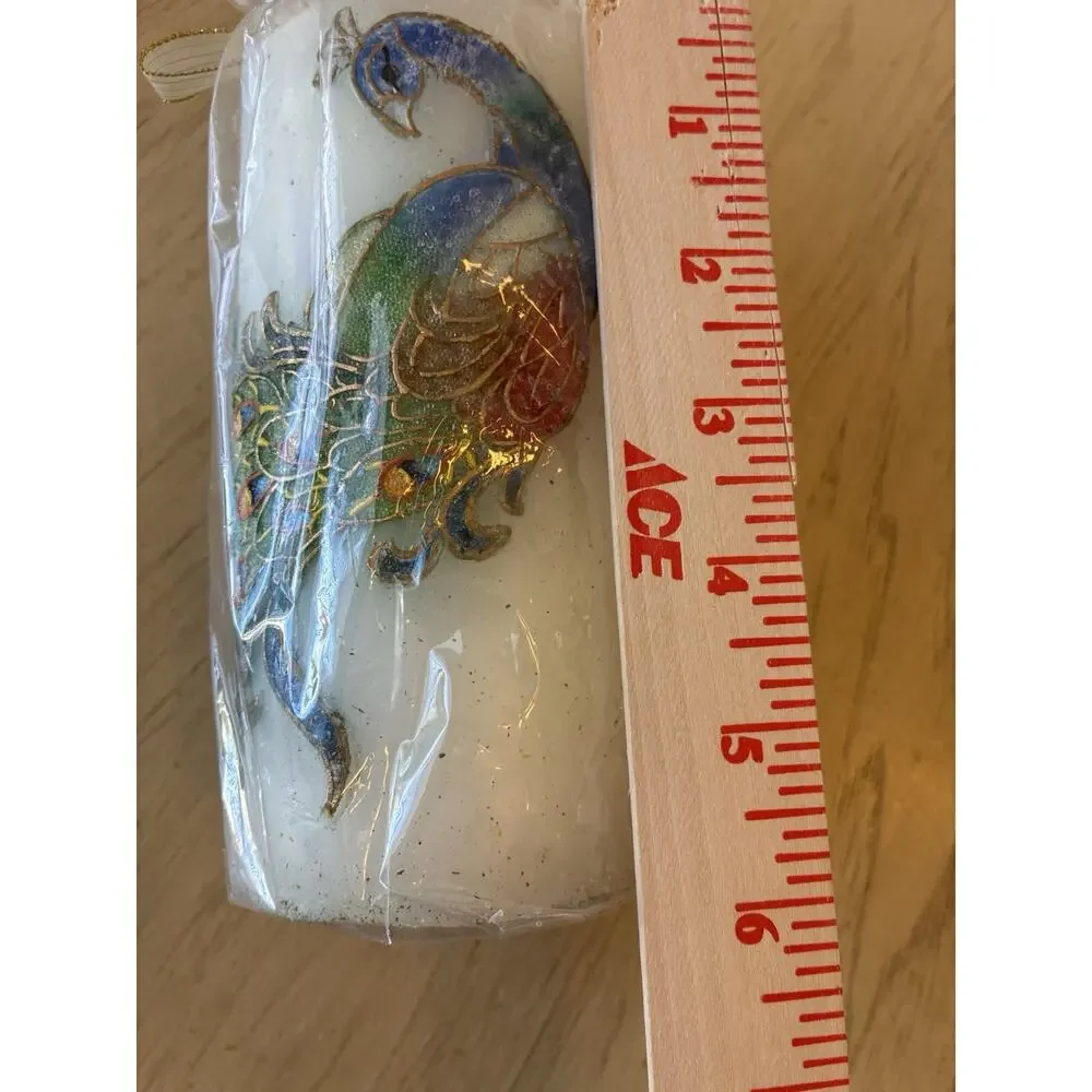 New PIER 1 Unscented PEACOCK PILLAR CANDLE 6